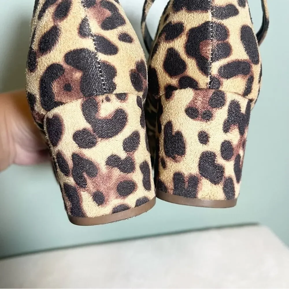 Ollio Women's Brown Leopard Faux Suede Chunky Mid-Heel Ankle Strap Pumps Size 9